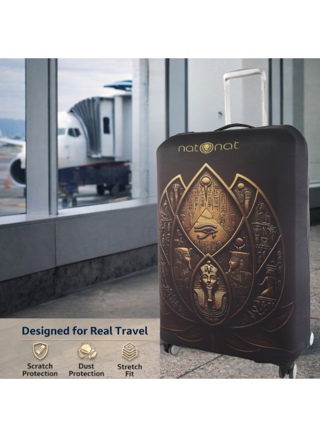 ناتونات غطاء واقي لشنط السفر غطاء شنطة مرن وقابل للغسيل من السباندكس والبوليستر يحمي من الأوساخ والخدوش بطبعة اللوتس المصري يناسب ارتفاع 48 إلى 53 سم  ( صغير ) - Image 4